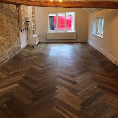 dark wood herringbone floor